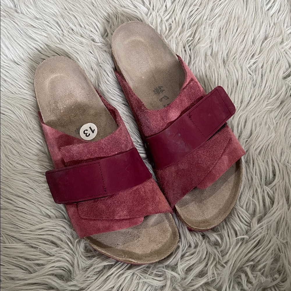 Birkenstock Men's Two-Strap Suede Slide Sandals in Wine